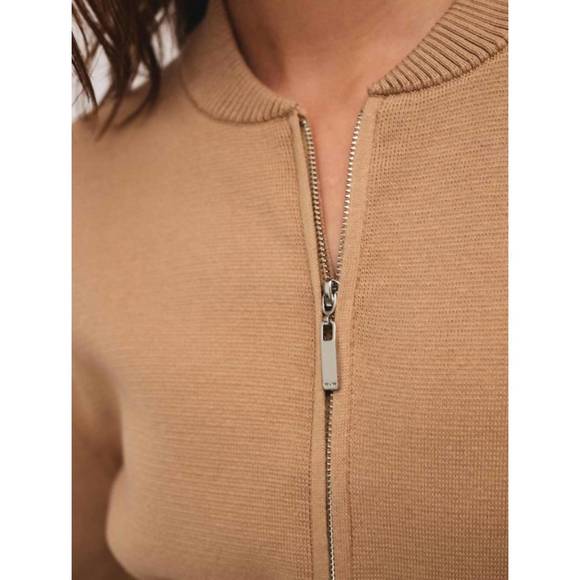 NEW WHITE + WARREN superfine organic cotton track jacket in vintage camel - Picture 4 of 4